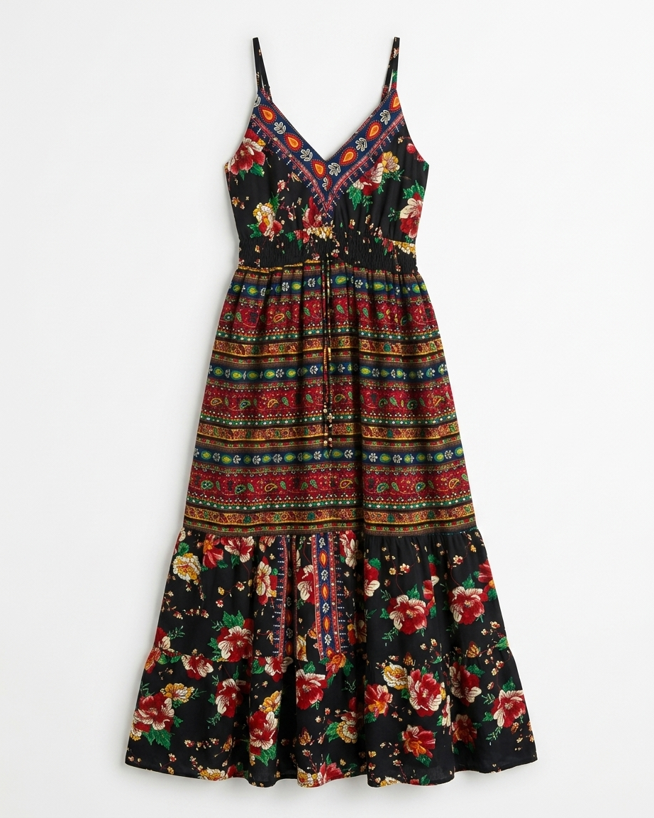 Flower Details Boho Dress