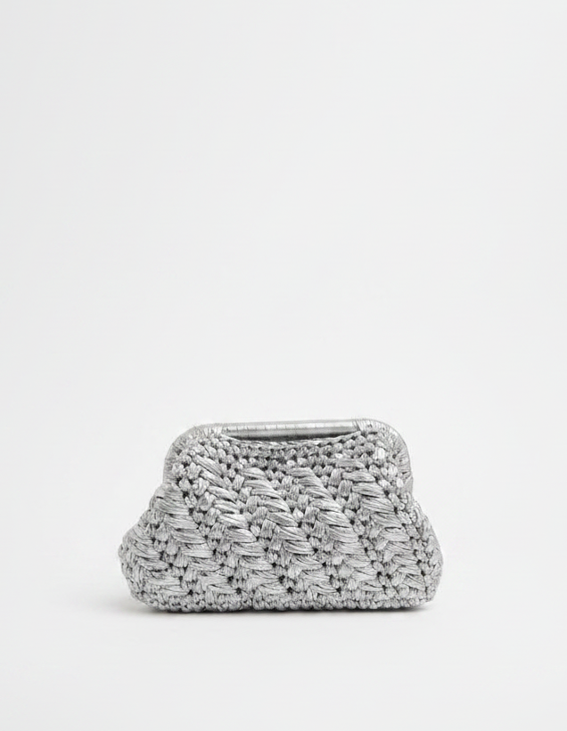Woven pouch in metallic threads silver