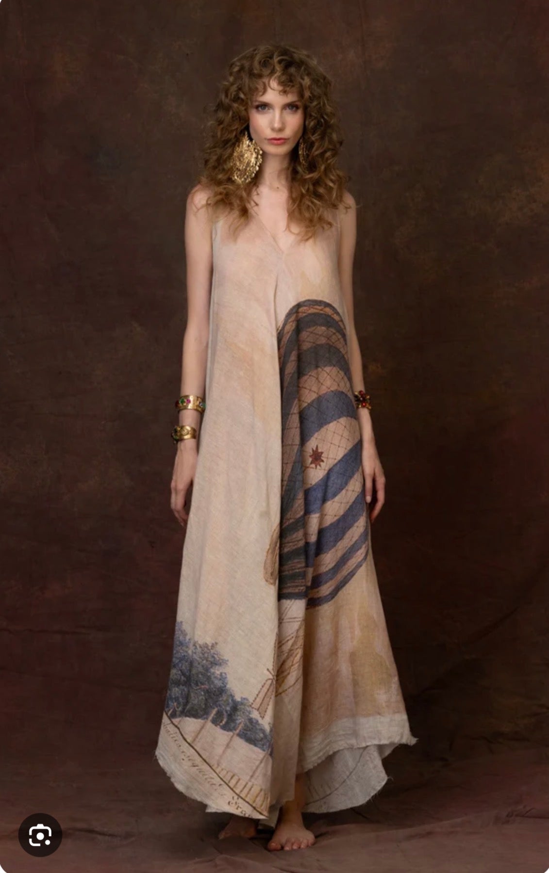 Printed Premium Beige linen Dress
