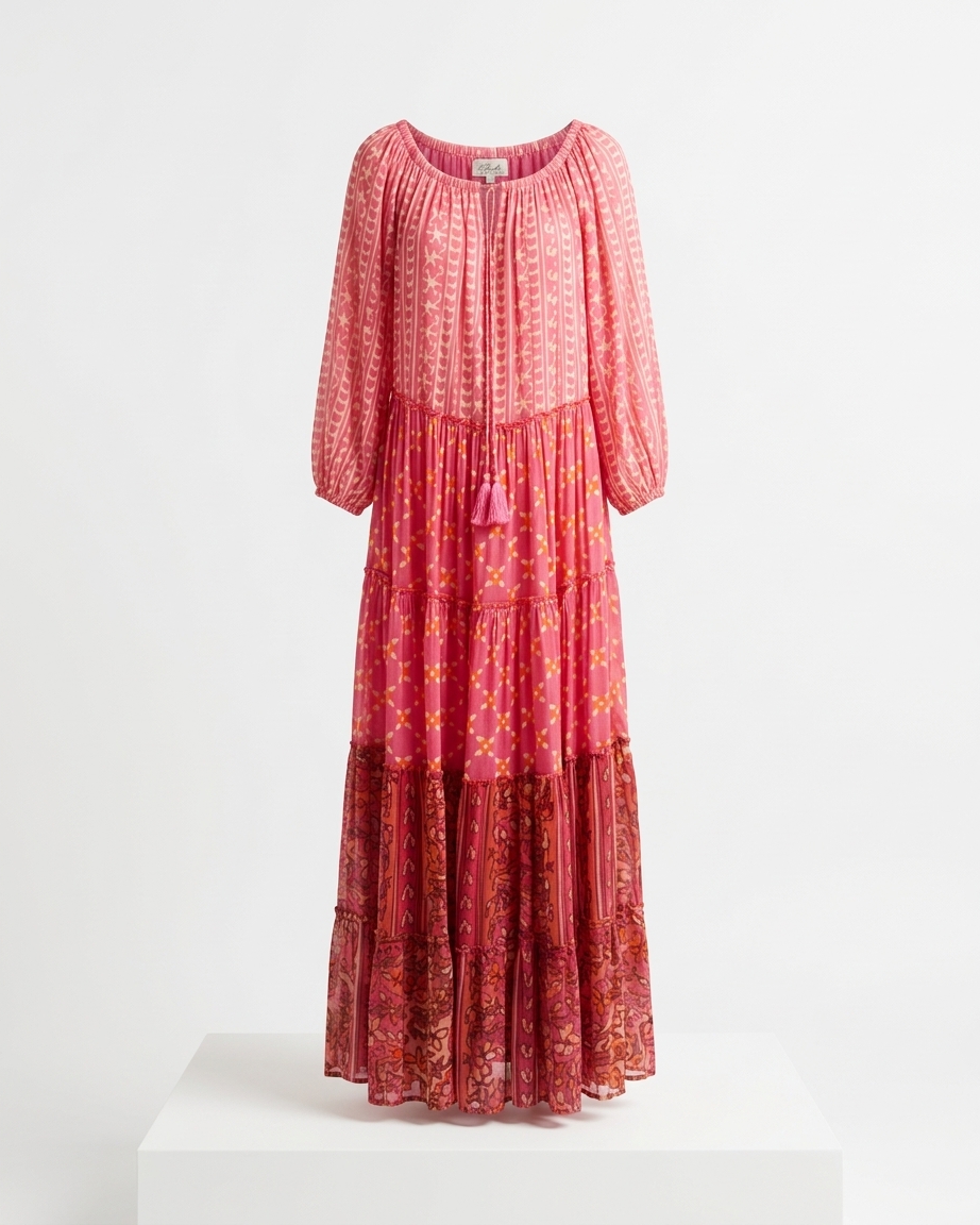 Off shoulder Boho Dress in pink