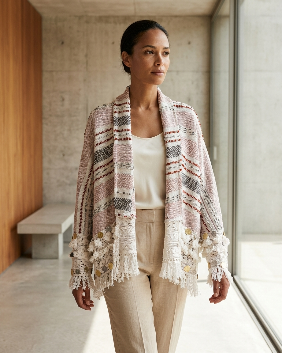 Woven Jacket in White by Paola Pellini – view 3