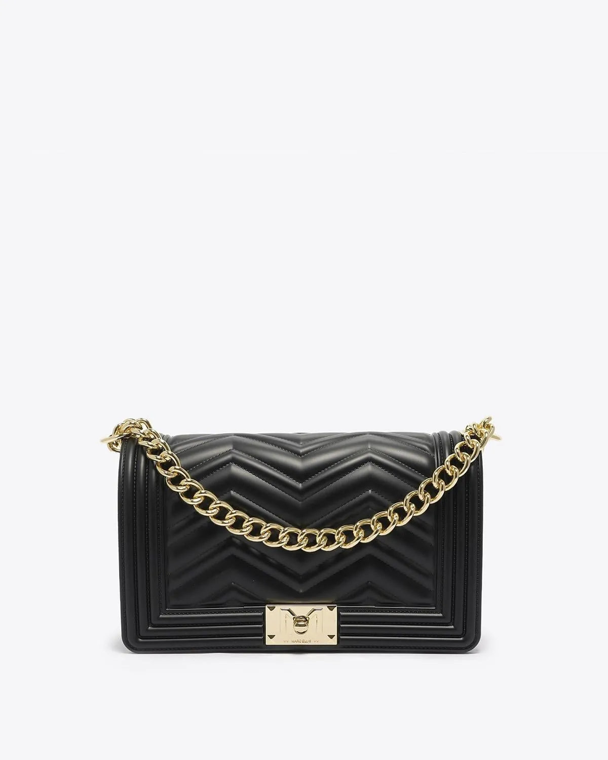 FLAT M MANHATTAN IN BLACK AND GOLD-Cross-Body Bags-MARC ELLIS- Pointure.AE