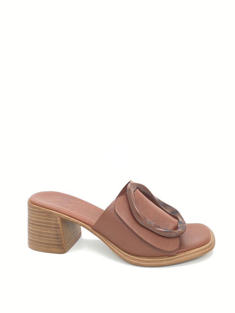 Nappa Heeled Mule in Chestnut