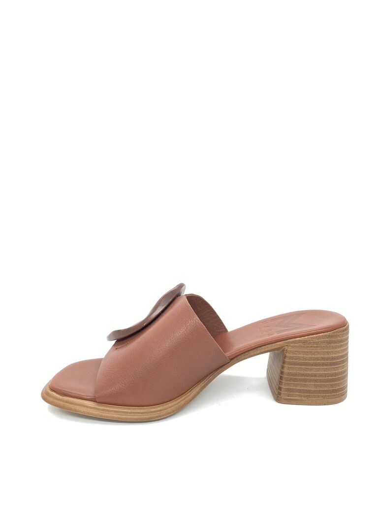 Nappa Heeled Mule in Chestnut