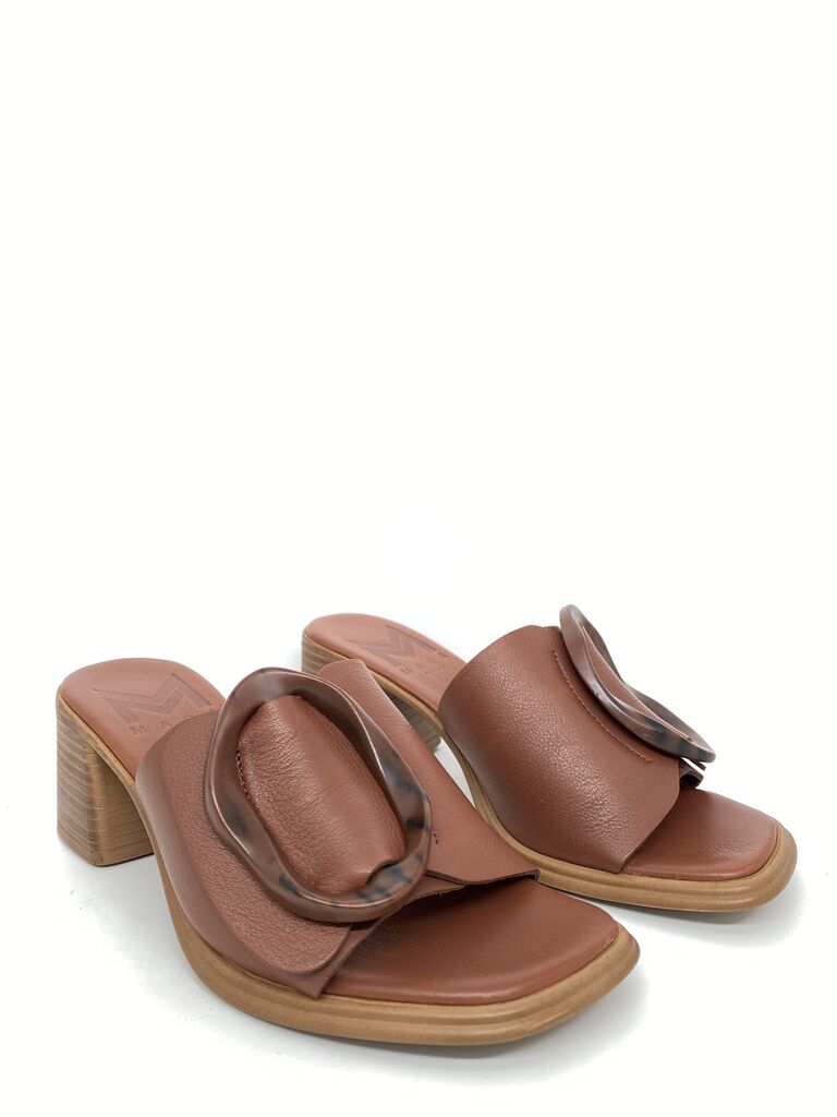 Nappa Heeled Mule in Chestnut