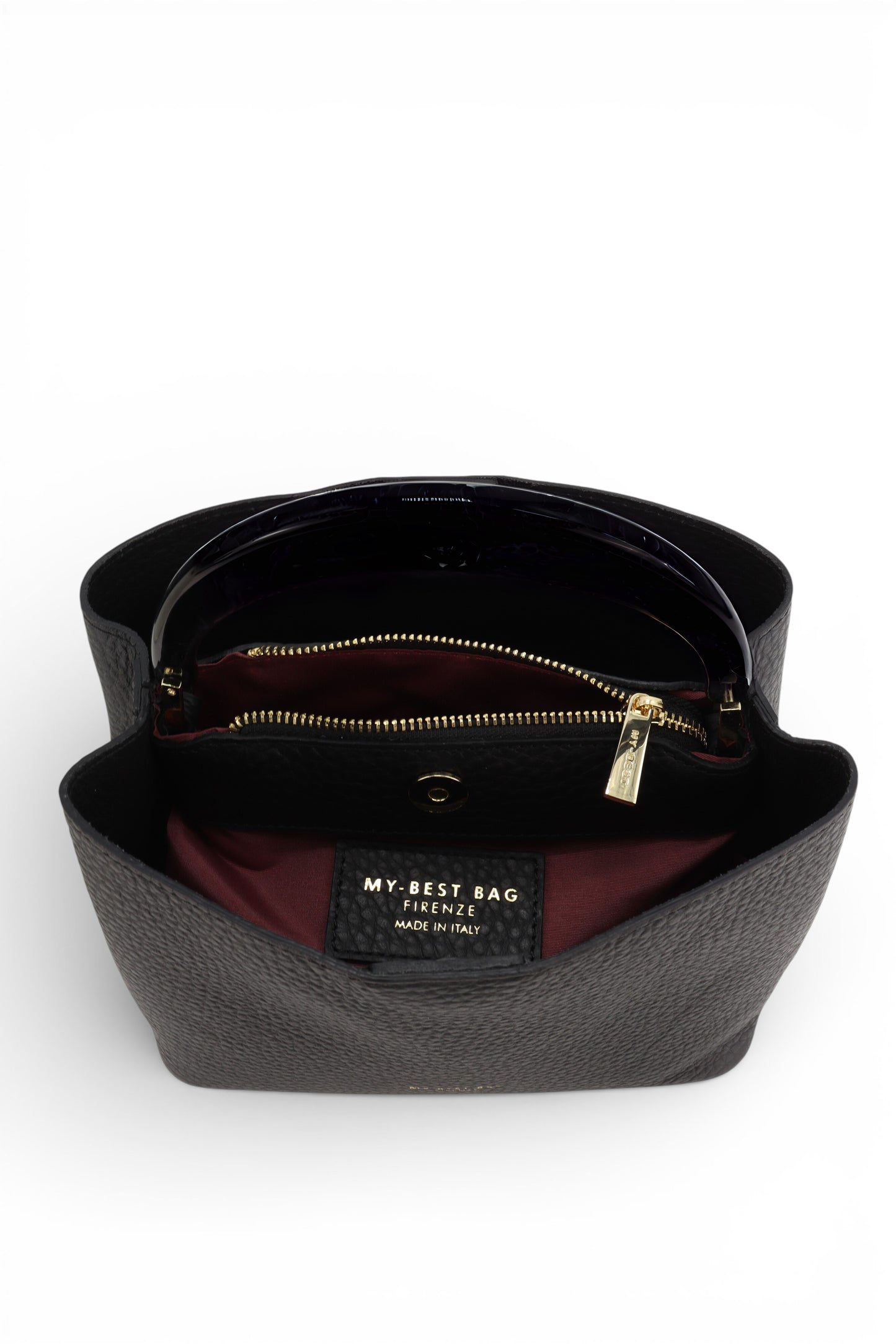 LEATHER TOP HANDLE BAG IN BLACK
