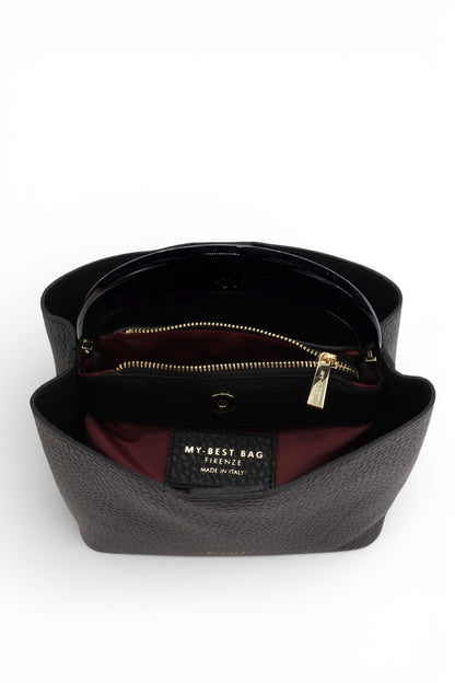 LEATHER TOP HANDLE BAG IN BLACK