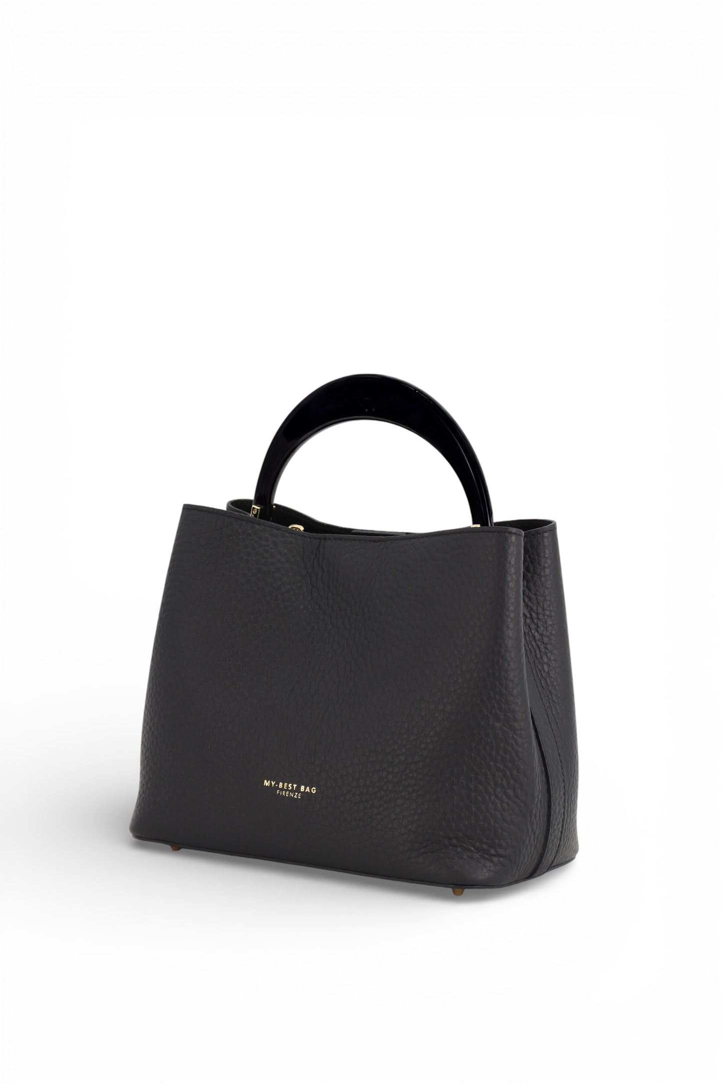 LEATHER TOP HANDLE BAG IN BLACK