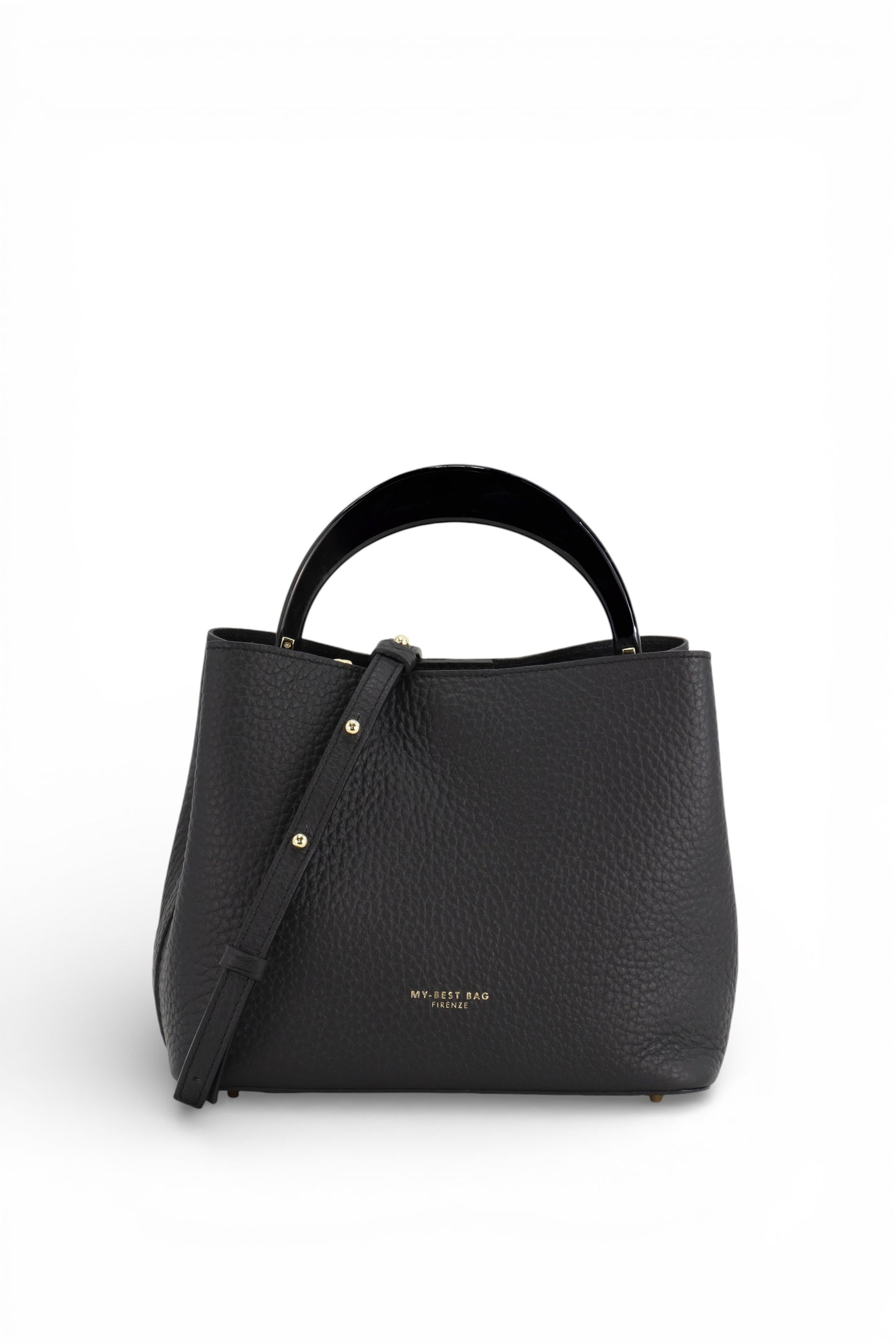 LEATHER TOP HANDLE BAG IN BLACK