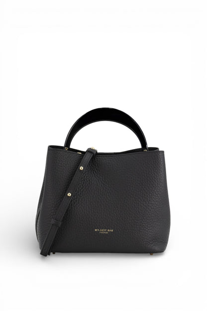 LEATHER TOP HANDLE BAG IN BLACK
