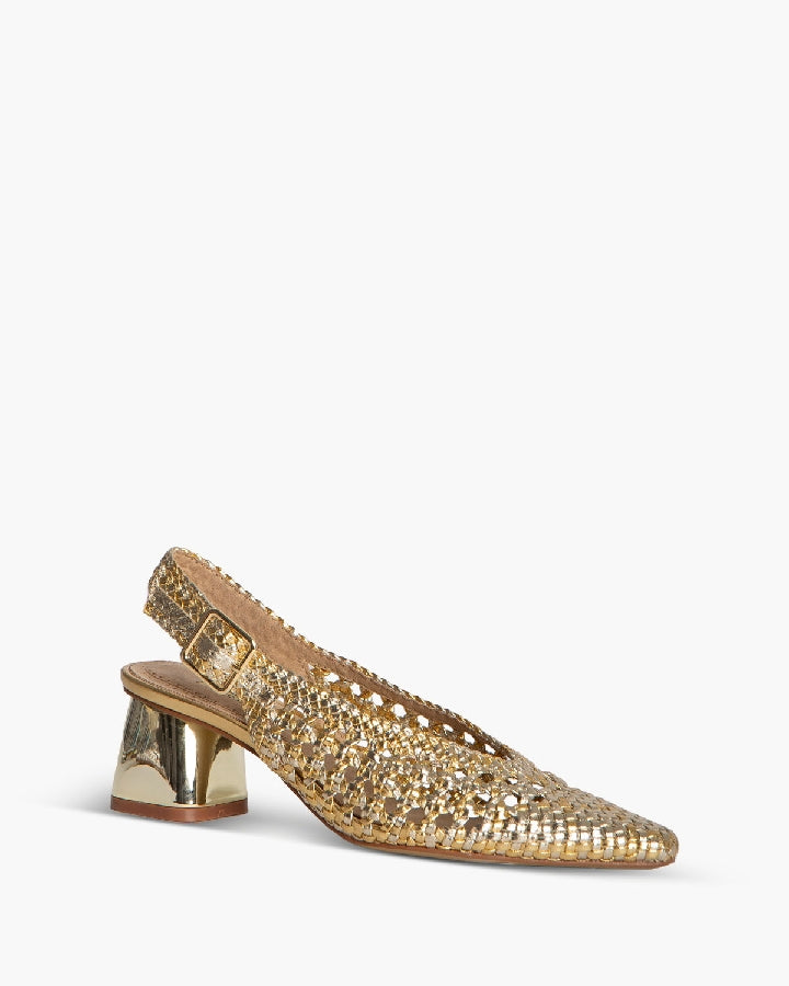 MID-HEELED SLINGBACK IN GOLD
