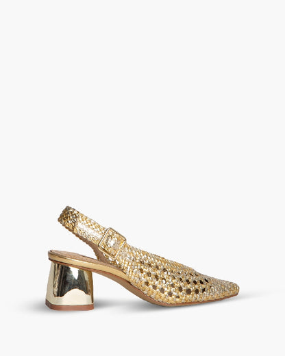 MID-HEELED SLINGBACK IN GOLD