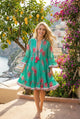 Antica Sartoria Short dress with mandarin collar in Turquoise – 100% Cotton
