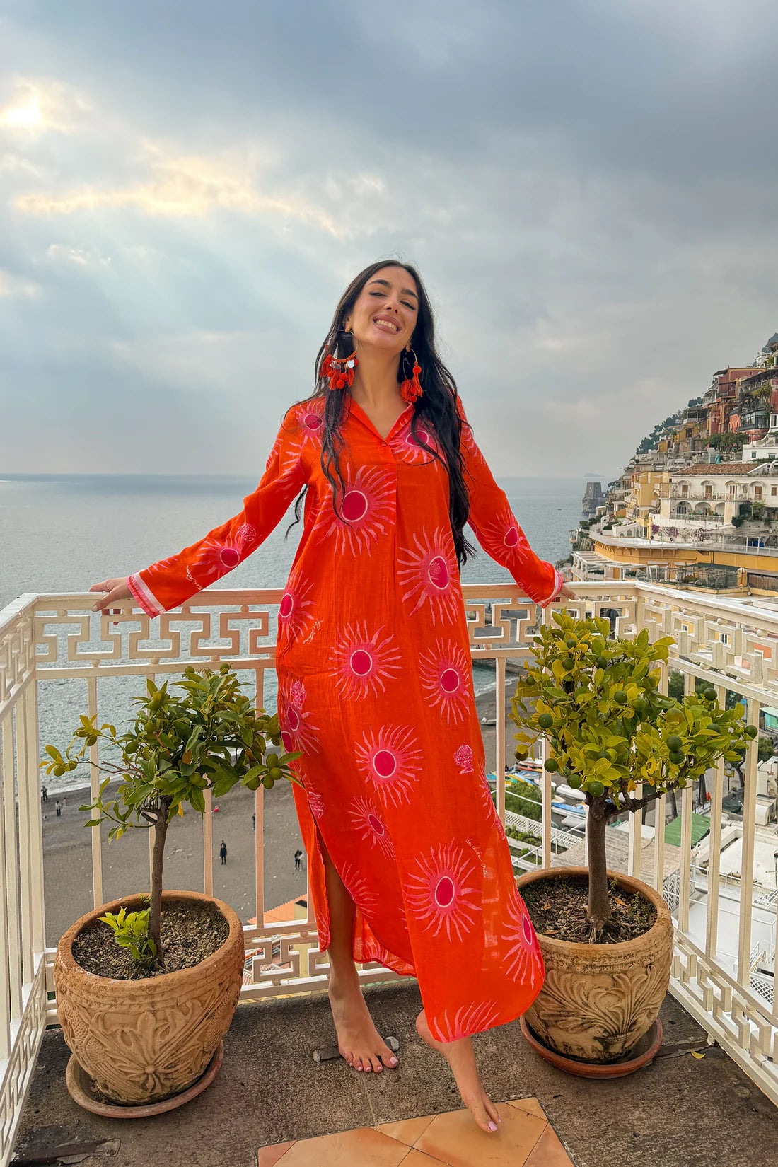 Antica Sartoria Long kaftan in Coral – 100% Cotton
