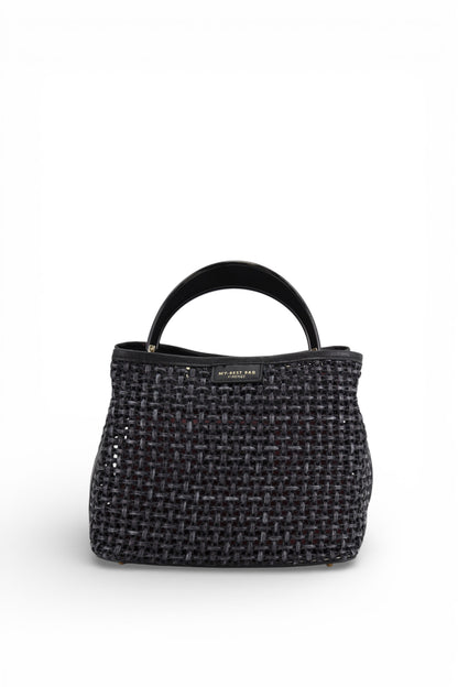 LARGE TOP HANDLE BAG IN STRAW BLACK