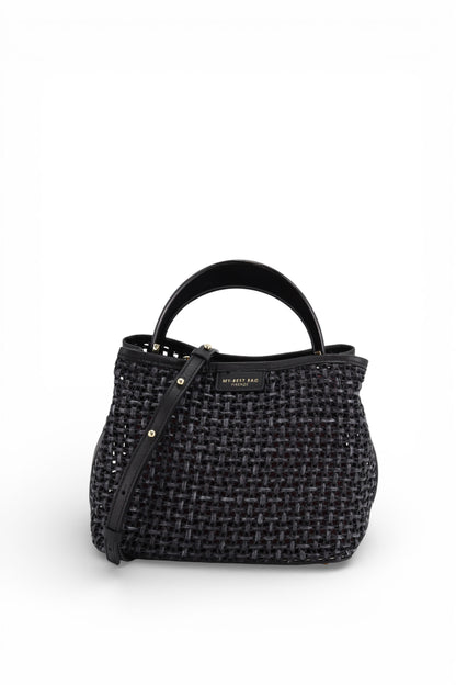 LARGE TOP HANDLE BAG IN STRAW BLACK