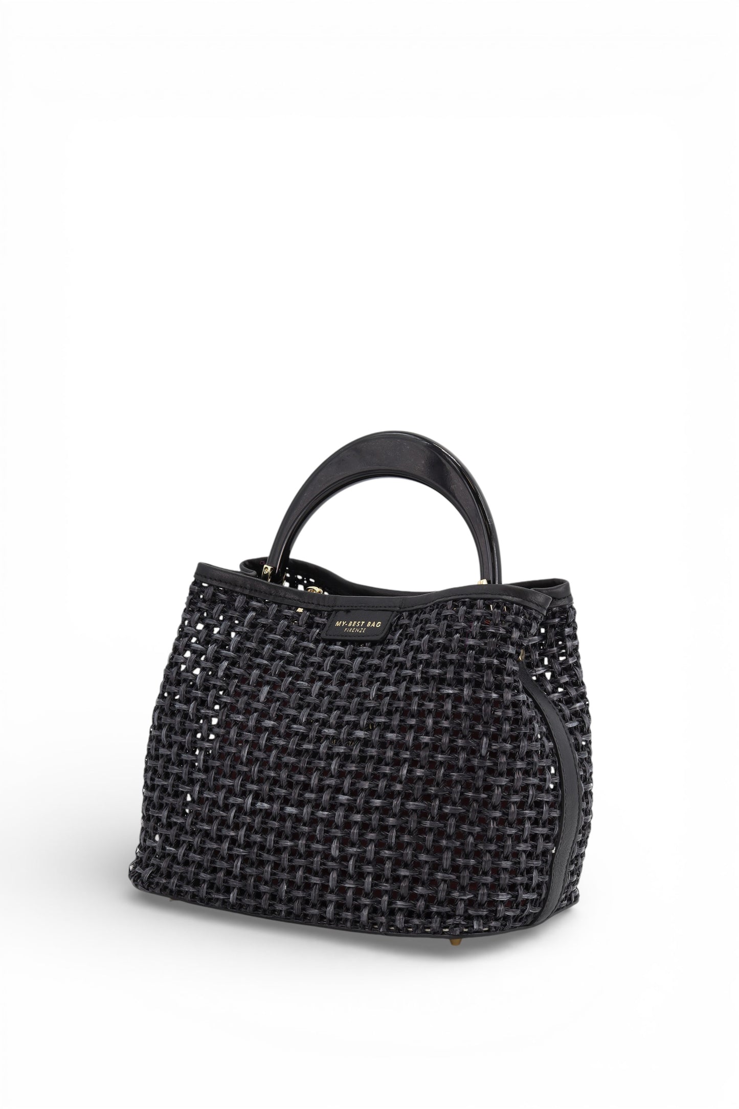 LARGE TOP HANDLE BAG IN STRAW BLACK