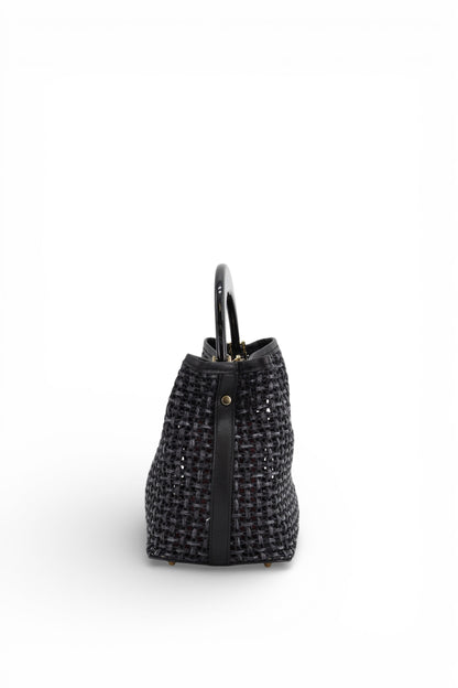 LARGE TOP HANDLE BAG IN STRAW BLACK