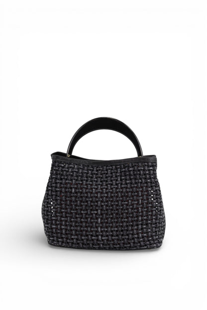 LARGE TOP HANDLE BAG IN STRAW BLACK