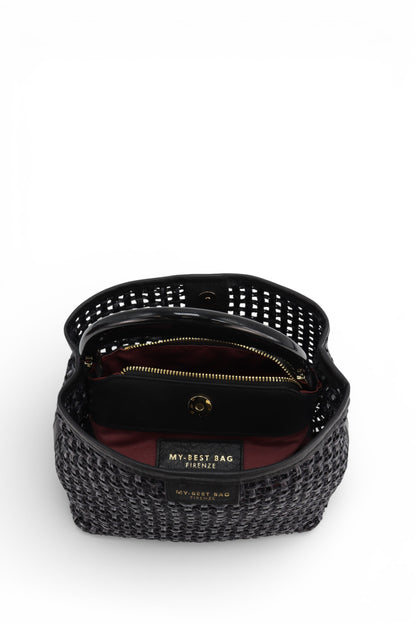 LARGE TOP HANDLE BAG IN STRAW BLACK