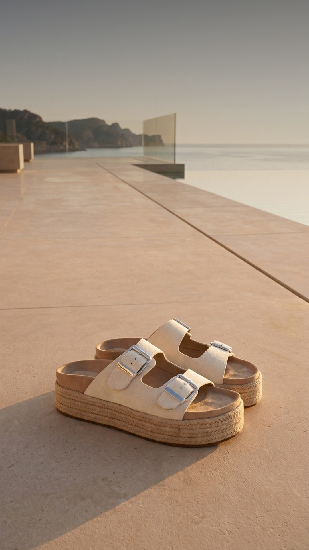 BUCKLED WEDGE MULE IN NATURAL