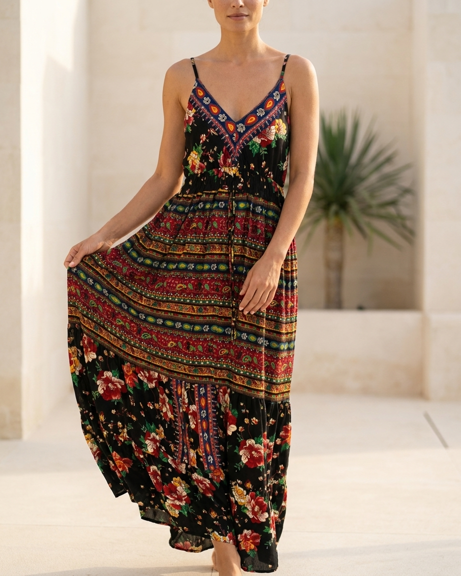 Flower Details Boho Dress