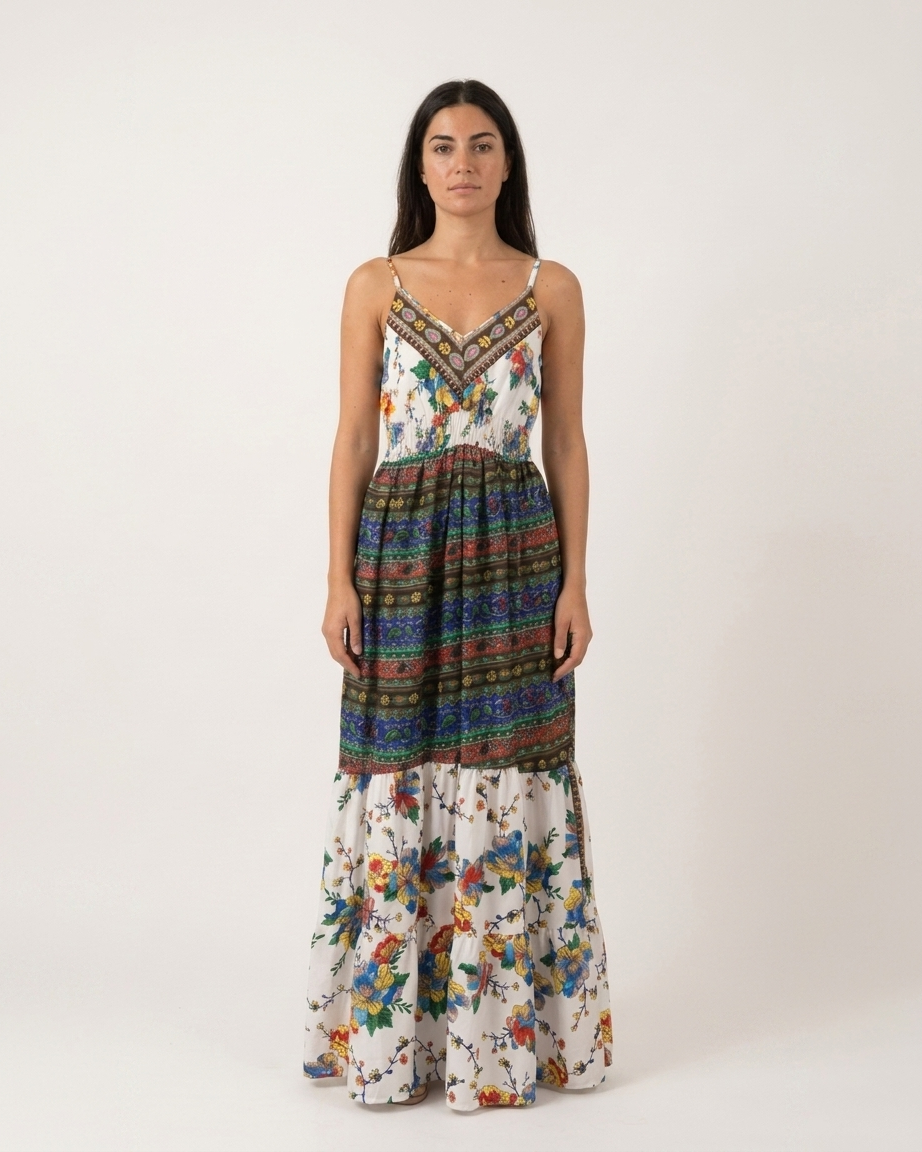 Flower Details Boho Dress in white