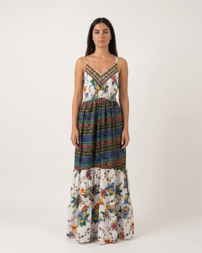Flower Details Boho Dress in white