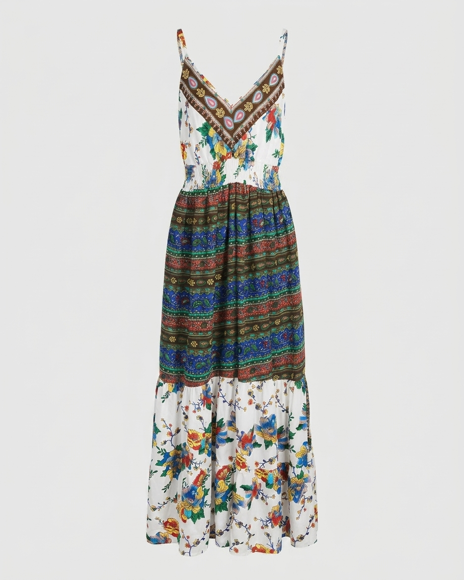 Flower Details Boho Dress in white