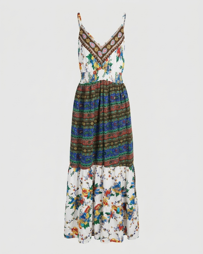 Flower Details Boho Dress in white