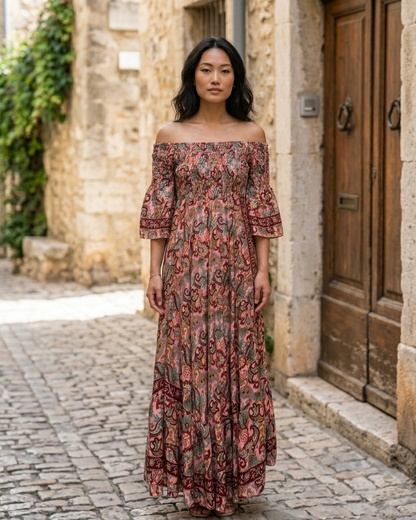 Off shoulder Boho Dress in pink