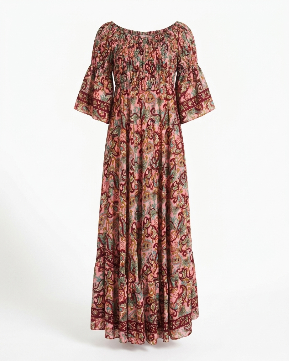 Off shoulder Boho Dress in pink