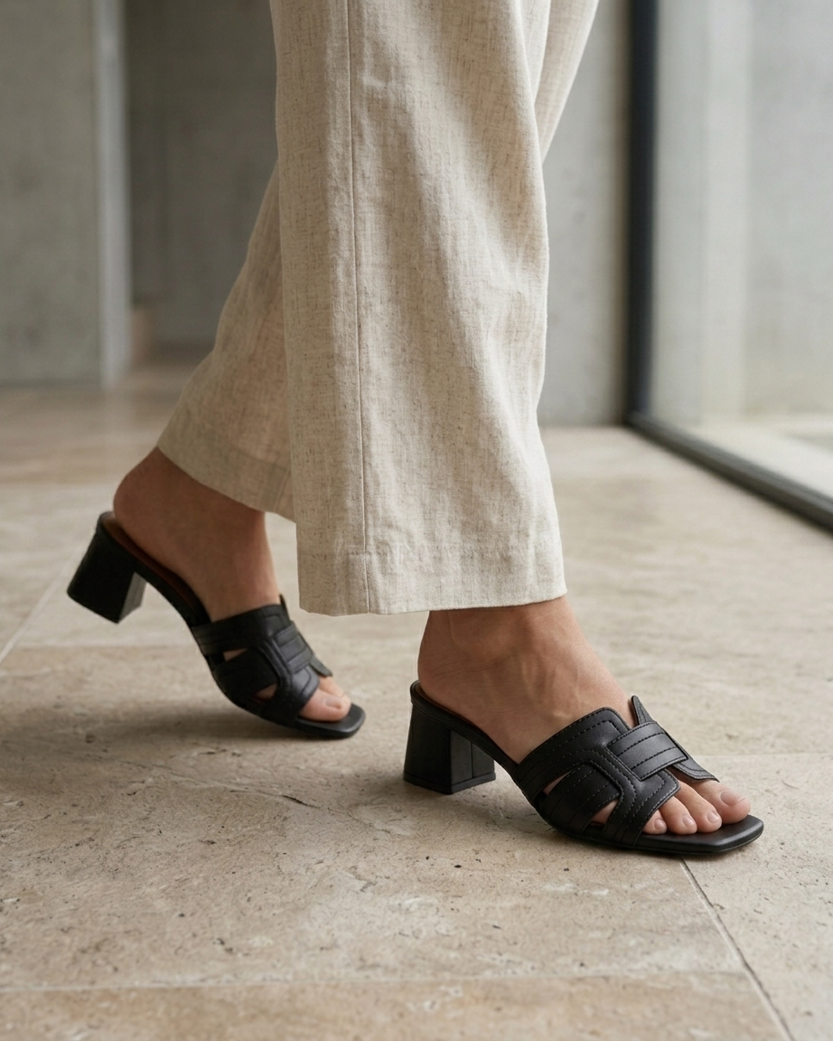 MID HEELED MULE IN BLACK