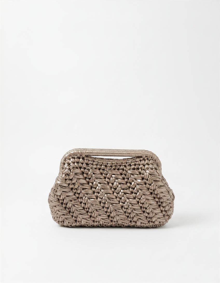 Woven clutch bag on a white background