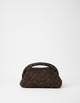 Brown woven handbag on a white background