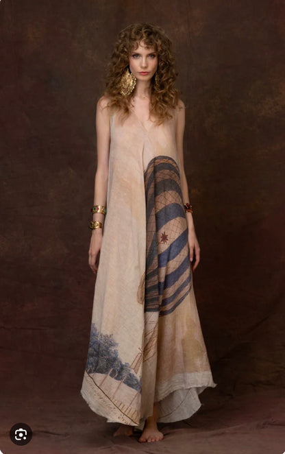 Printed Premium Beige linen Dress