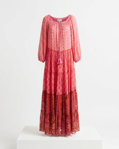 Off shoulder Boho Dress in pink