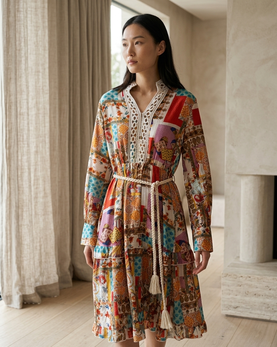 Colorful dress with braided Belt