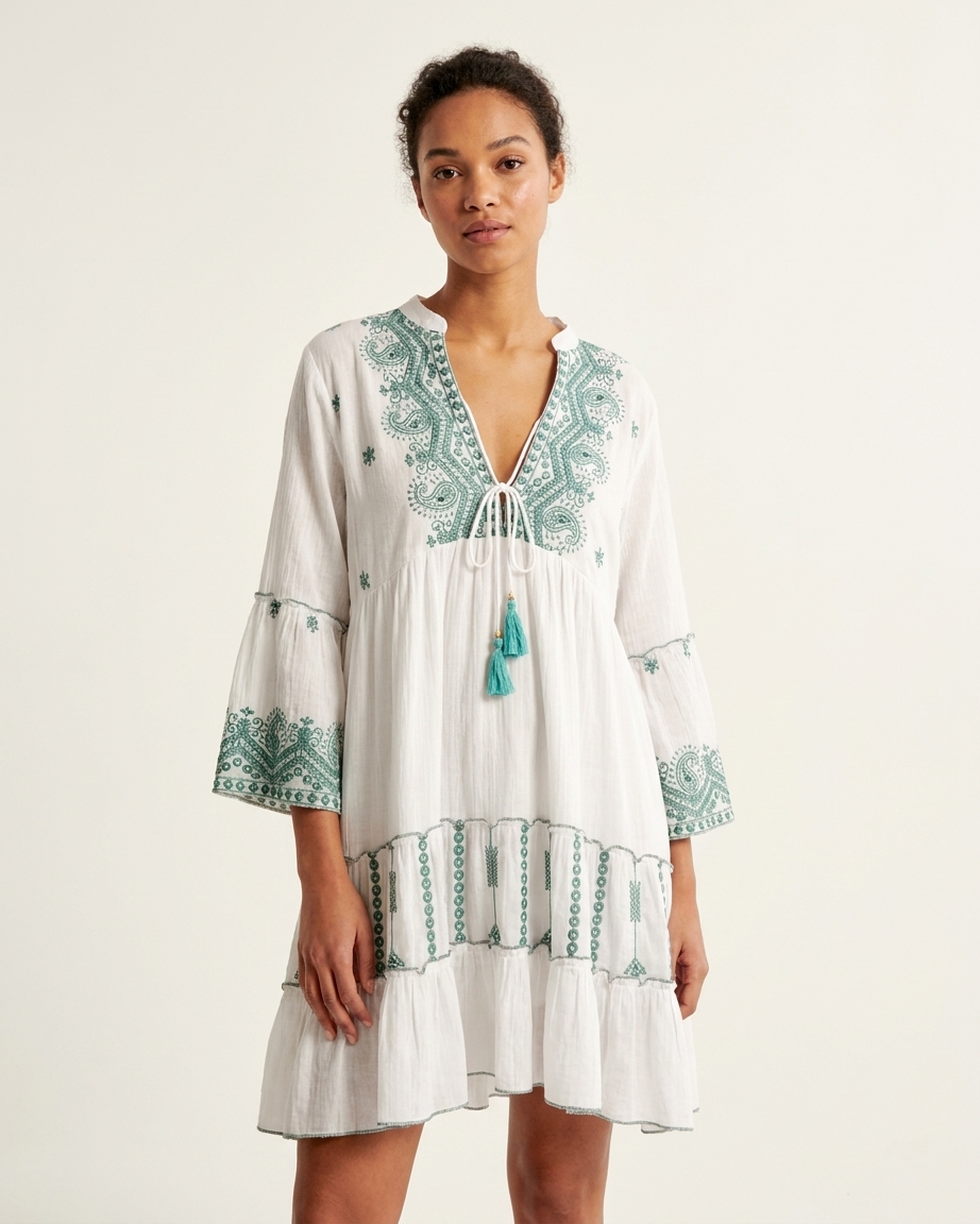 Boho Dress in Blue and White