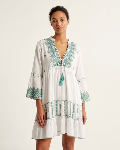 Boho Dress in Blue and White
