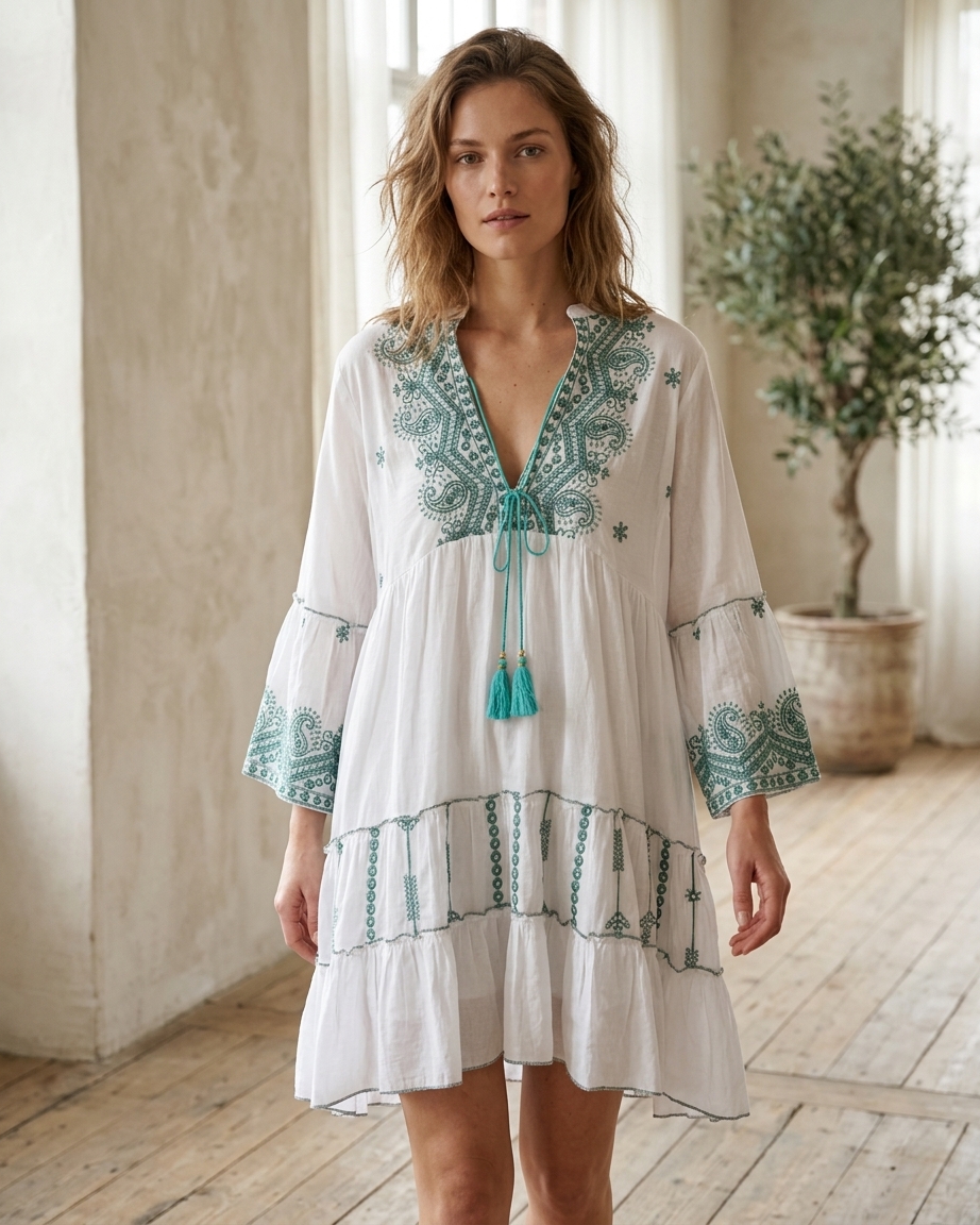 Boho Dress in Blue and White