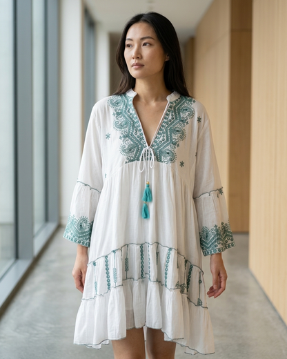 Boho Dress in Blue and White