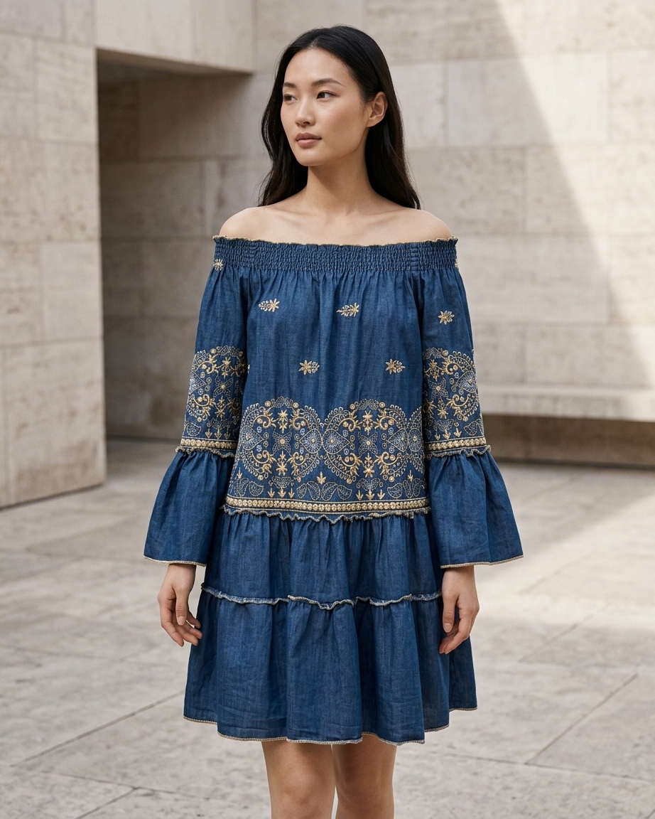 Off Shoulder Dress in Blue