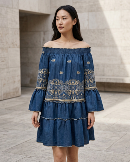Off Shoulder Dress in Blue