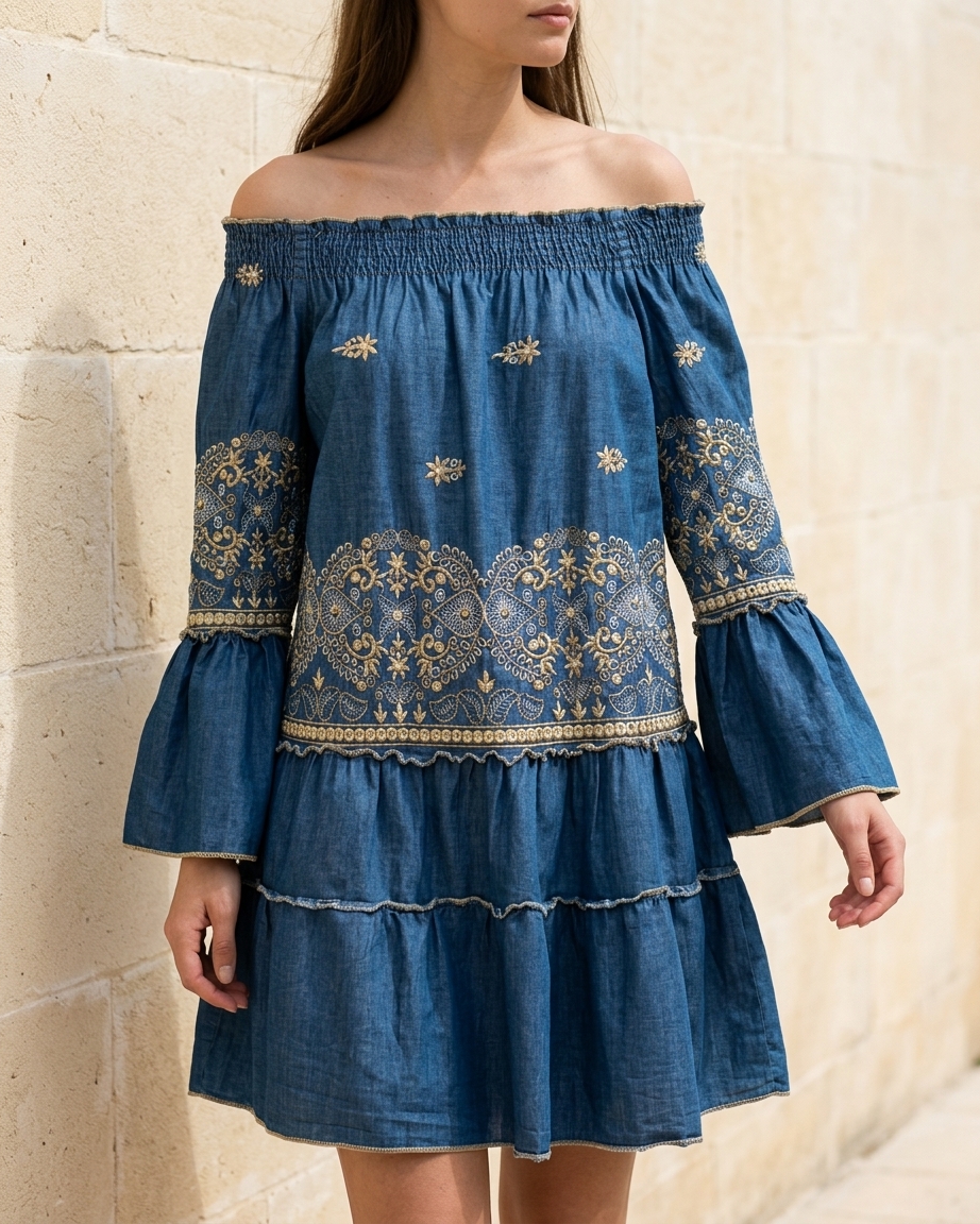 Off Shoulder Dress in Blue