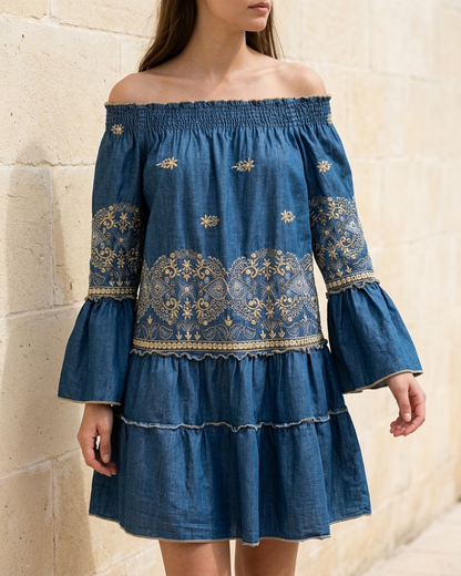 Off Shoulder Dress in Blue