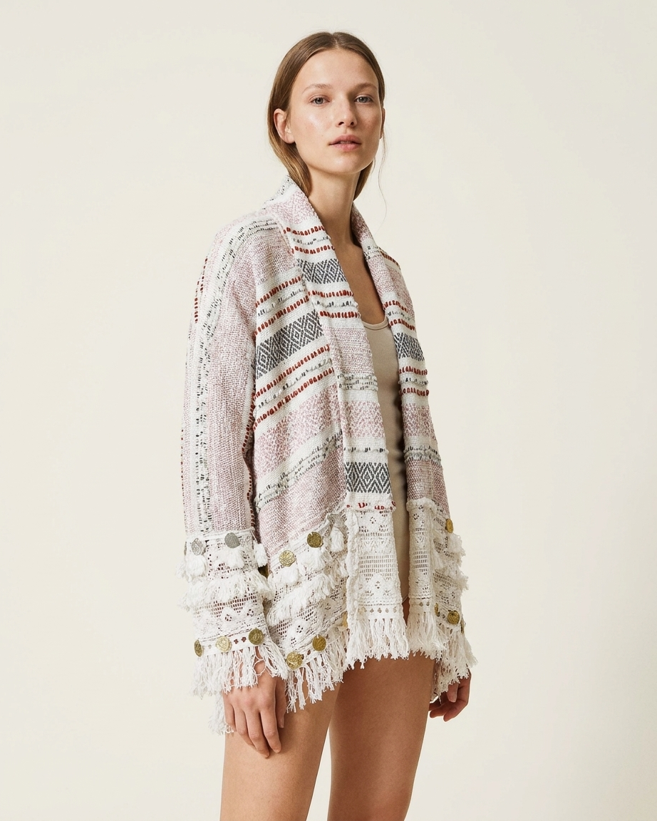 Woven Jacket in White by Paola Pellini – view 2