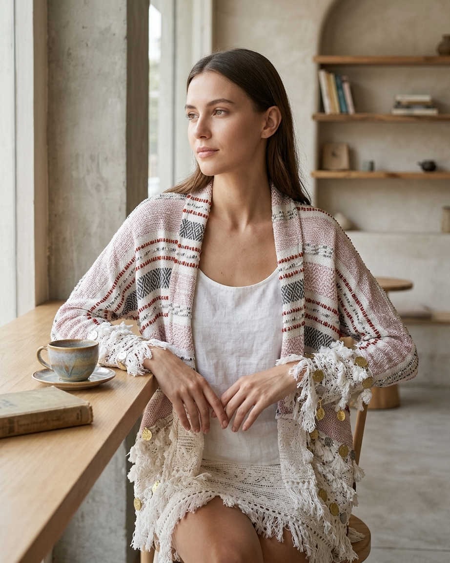 Woven Jacket in White by Paola Pellini