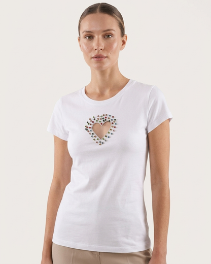 Rhinestone Heart T-Shirt in White by Color Your Life