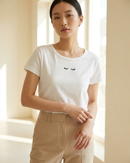 Eyelashes T-Shirt in White by Color Your Life – view 2